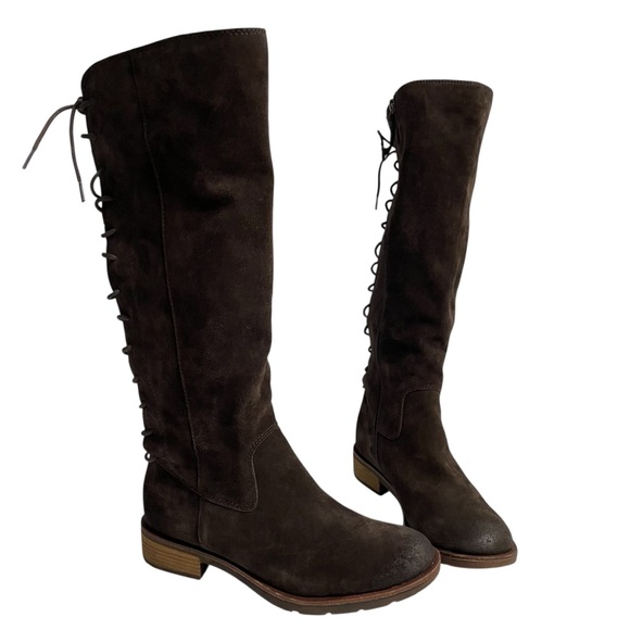 Sofft Sharnell Knee High Tall Brown Suede Boots lace up back genuine Size 7.5 - Picture 1 of 15